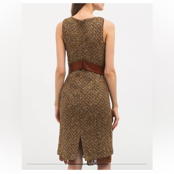 NWT Dolce & Gabbana Sz 6/8 Brown Tweed Leather Midi Designer Dress PLEASE HELP - Picture 3 of 16
